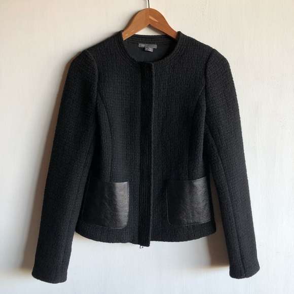 Vince basketweave jacket with leather trim - Picture 3 of 8